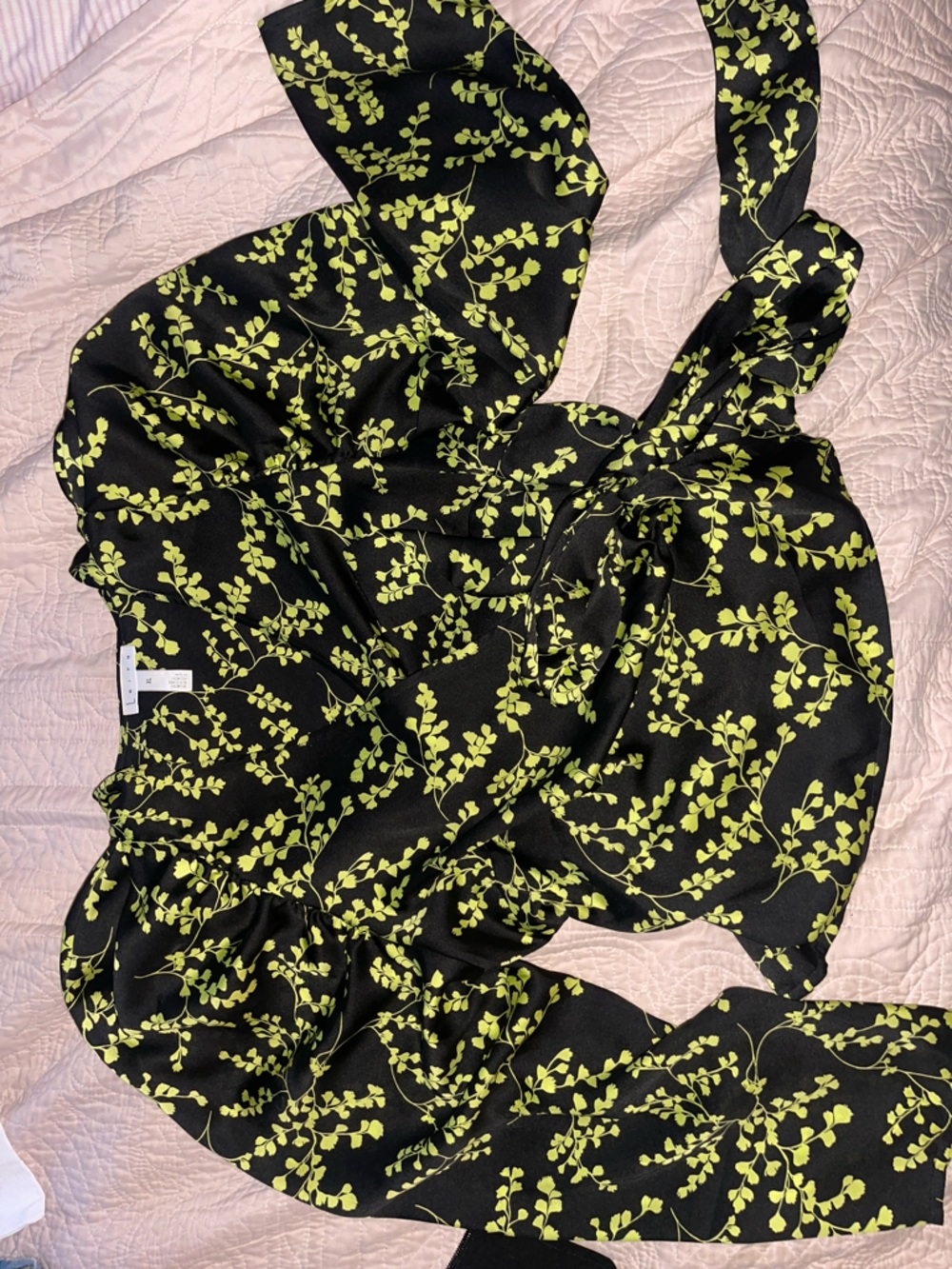 Leith Nordstrom - Black Wrap Top with Lime Leaf Print